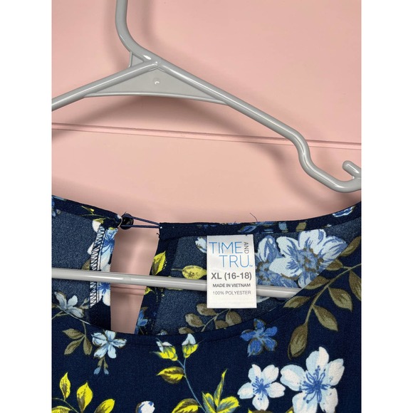 Time and Tru Floral Blouse - Blue and Green - Picture 2 of 5